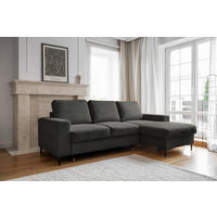 ECKSOFA 236/148 cm  in Cord Grau Rückenkissen, Bettkasten  236/148 cm  - Schwarz/Grau, MODERN, Textil/Metall (236/148cm) - MID.YOU
