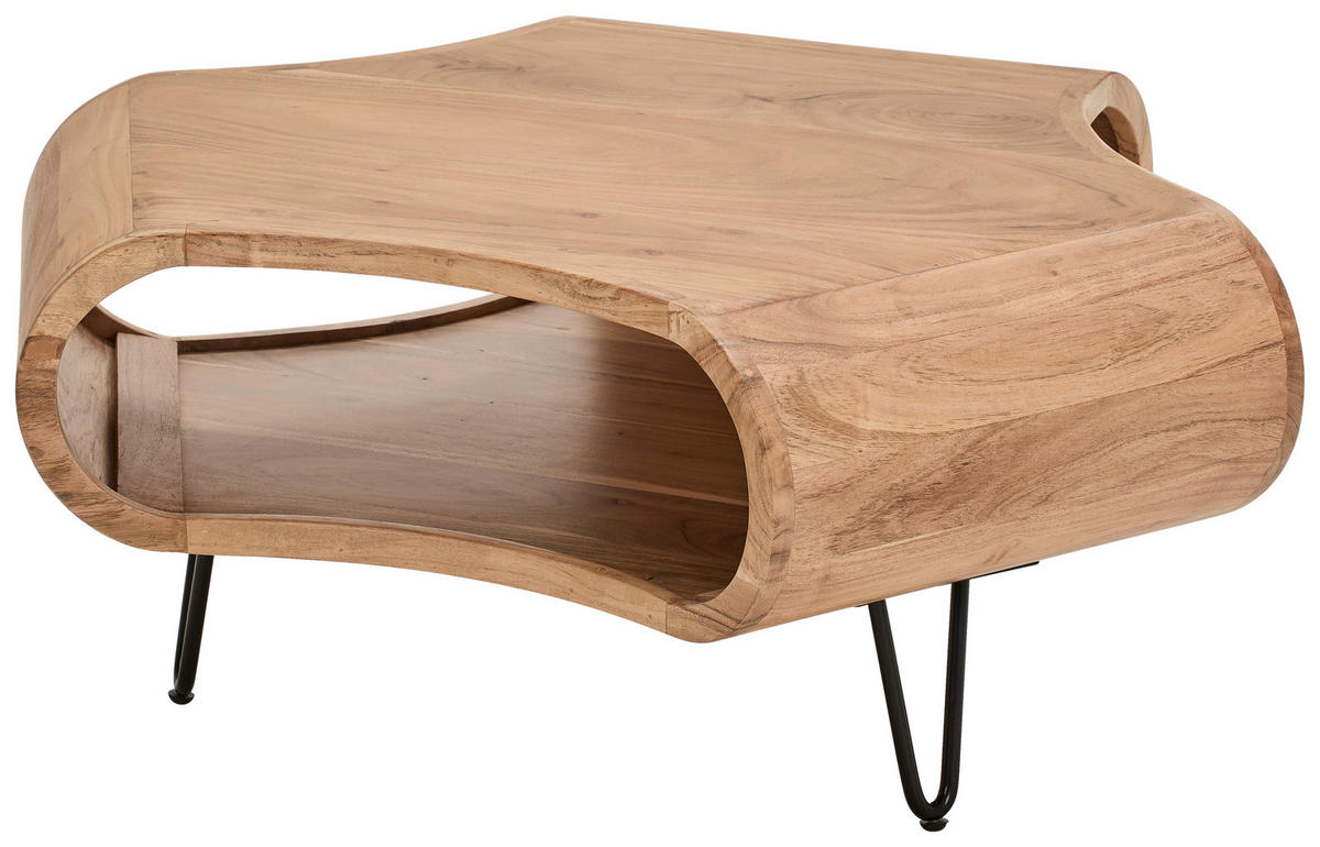 COUCHTISCH Akazie vollmassiv 95/95/39 cm sechseckig Schwarz, Akaziefarben  - Schwarz/Akaziefarben, Design, Holz/Metall (95/95/39cm) - Carryhome