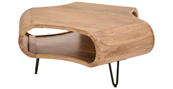 COUCHTISCH Akazie vollmassiv 95/95/39 cm sechseckig Schwarz, Akaziefarben - Schwarz/Akaziefarben, Design, Holz/Metall (95/95/39cm) - Carryhome
