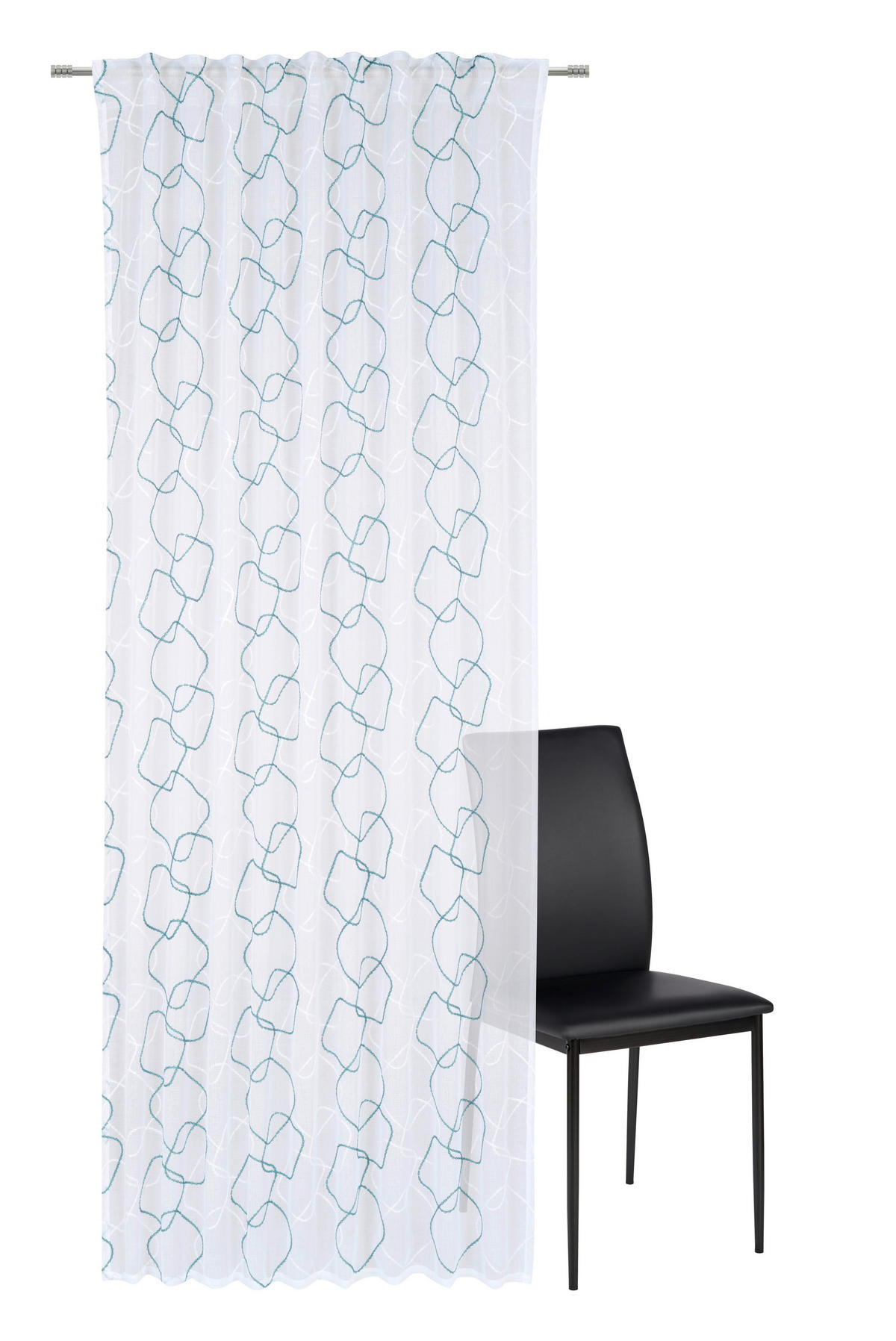 HOTOVÝ ZÁVĚS, průhledné, 140/245 cm - bílá/petrolej, Konvenční, textil (140/245cm) - Esposa