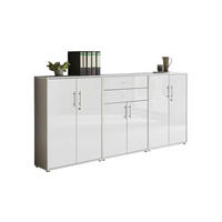 AKTENSCHRANK Grau, Weiß Hochglanz  - Weiß Hochglanz/Grau, MODERN, Holzwerkstoff (253,2/113,6/33cm) - MID.YOU