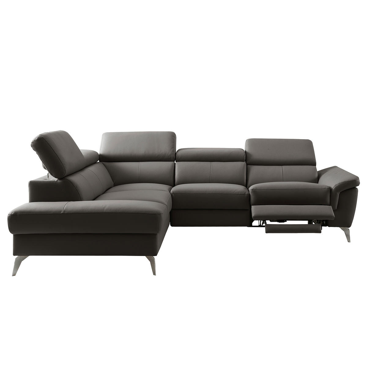 ECKSOFA  in Lederlook Echtleder Dunkelbraun  210/265 cm  - Chromfarben/Dunkelbraun, Design, Leder/Textil (210/265cm) - Livetastic