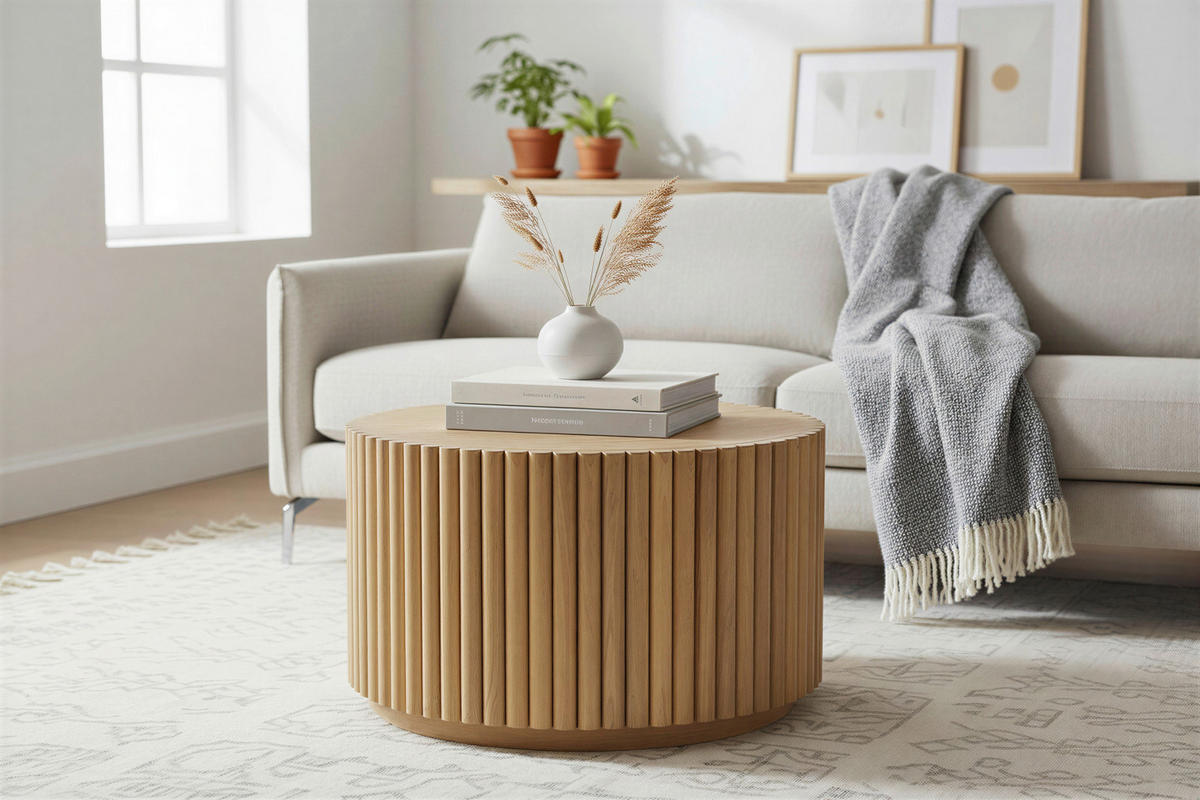 COUCHTISCH Mangoholz massiv 55/55/34 cm rund Naturfarben  - Naturfarben, Design, Holz (55/55/34cm) - MID.YOU