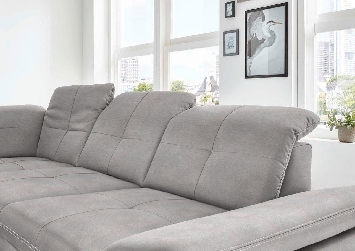 ECKSOFA in Mikrofaser Ecru  260/318 cm  - Ecru/Silberfarben, Design, Textil/Metall (260/318cm) - Beldomo Speed