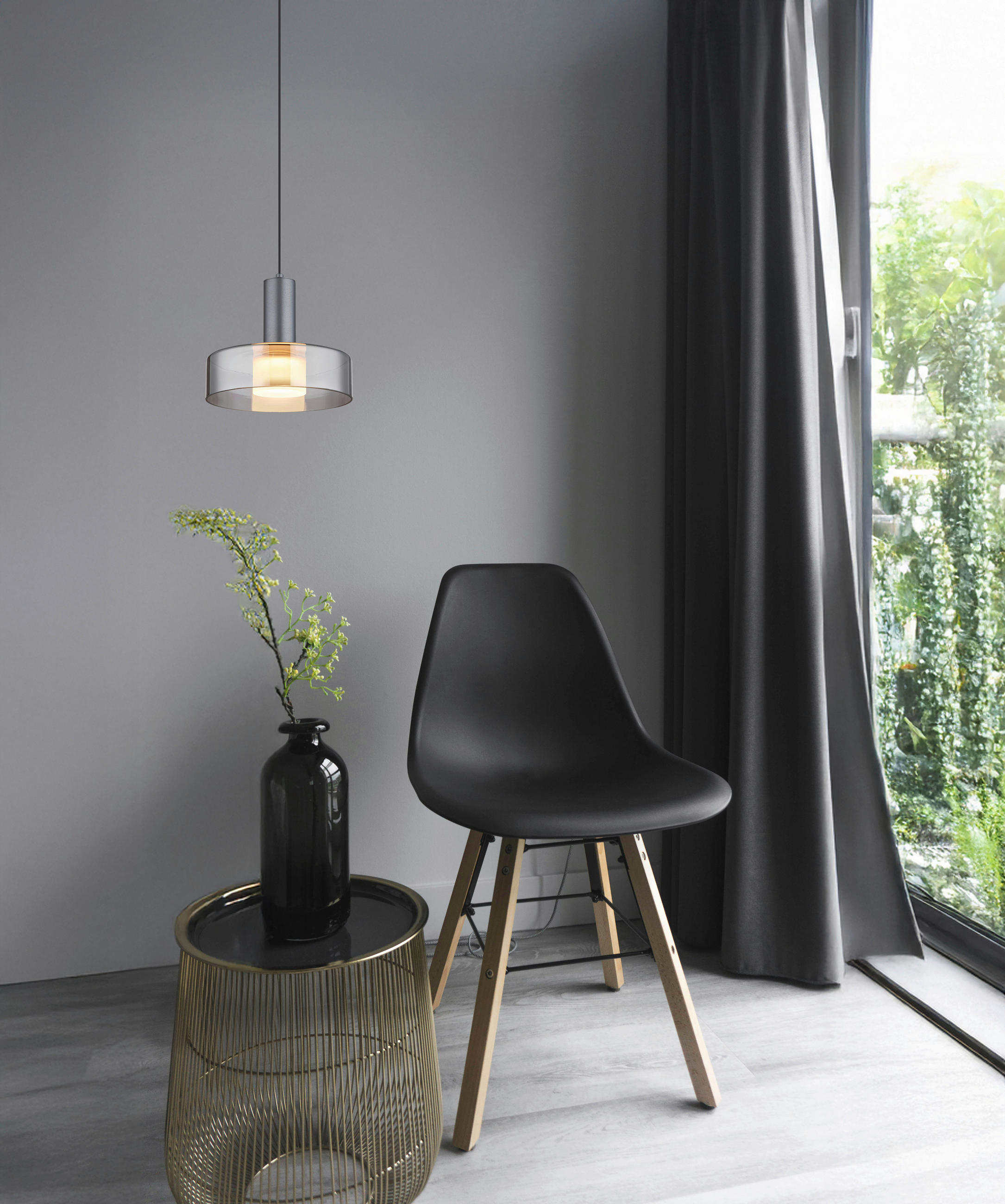 LED-HÄNGELEUCHTE 22/150 cm  - Schwarz/Grau, Design, Glas/Kunststoff (22/150cm) - Globo