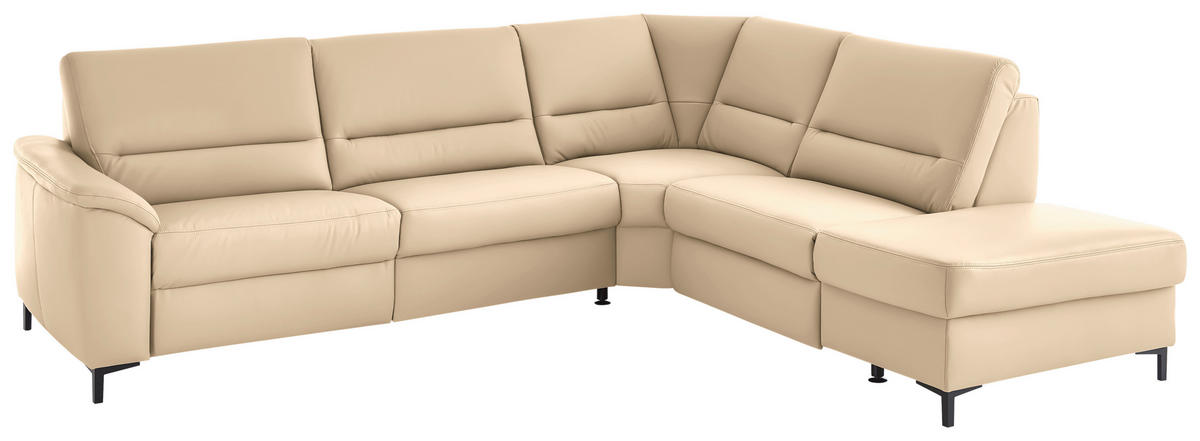 ECKSOFA  in Echtleder Beige  290/249 cm  - Beige/Schwarz, KONVENTIONELL, Leder/Metall (290/249cm) - Beldomo Premium