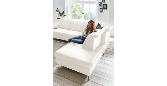 ECKSOFA in Echtleder Weiß  - Alufarben/Weiß, Design, Leder/Metall (289/242cm) - Cantus