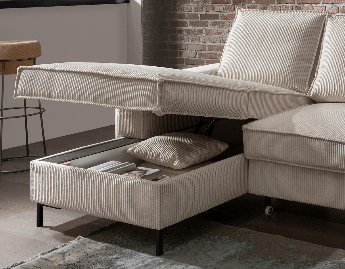 WOHNLANDSCHAFT in Cord Beige  - Beige/Schwarz, Modern, Textil/Metall (150/309/198cm) - MID.YOU