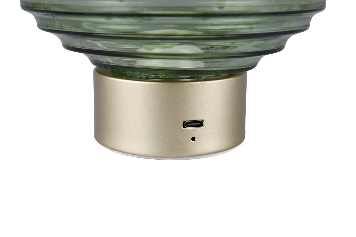 AKKU-TISCHLEUCHTE - Messingfarben/Grün, Konventionell, Glas/Metall (15,5/14,5cm)