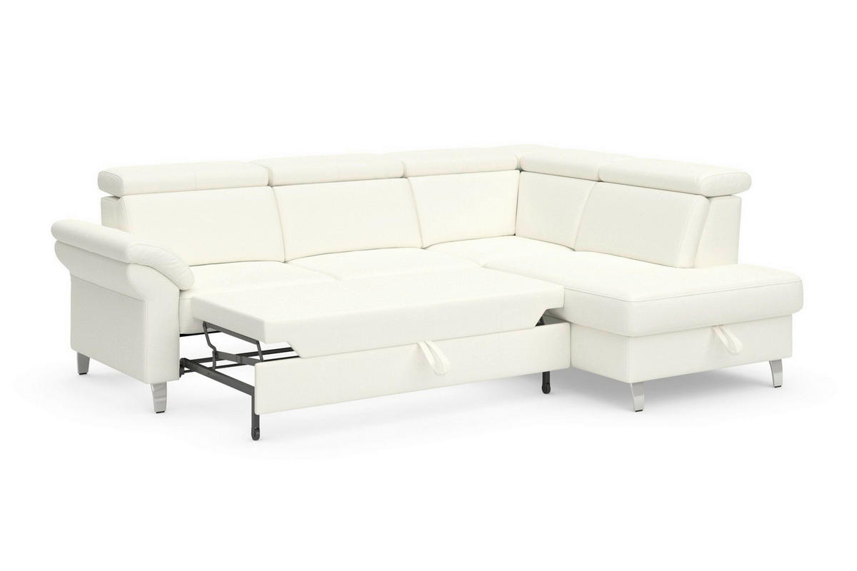 ROHOVÁ SEDAČKA, kůže, bílá - bílá/barvy chromu, Basics, kov/kůže (245/194cm) - Sit & More