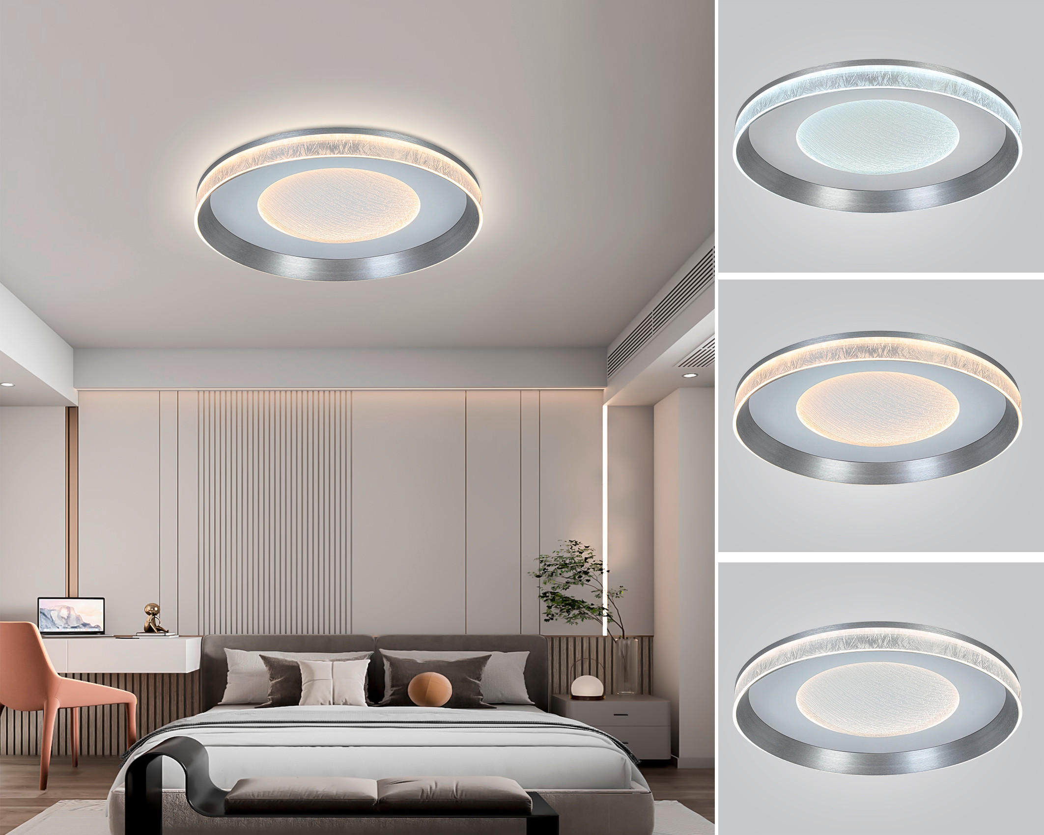 Thumbnail - Novel Led-Deckenleuchte Cesterfield, Weiß, Dunkelgrau, Transparent, Metall, Kunststoff, Uni,Uni, rund,rund, 9 cm, 3-fach...