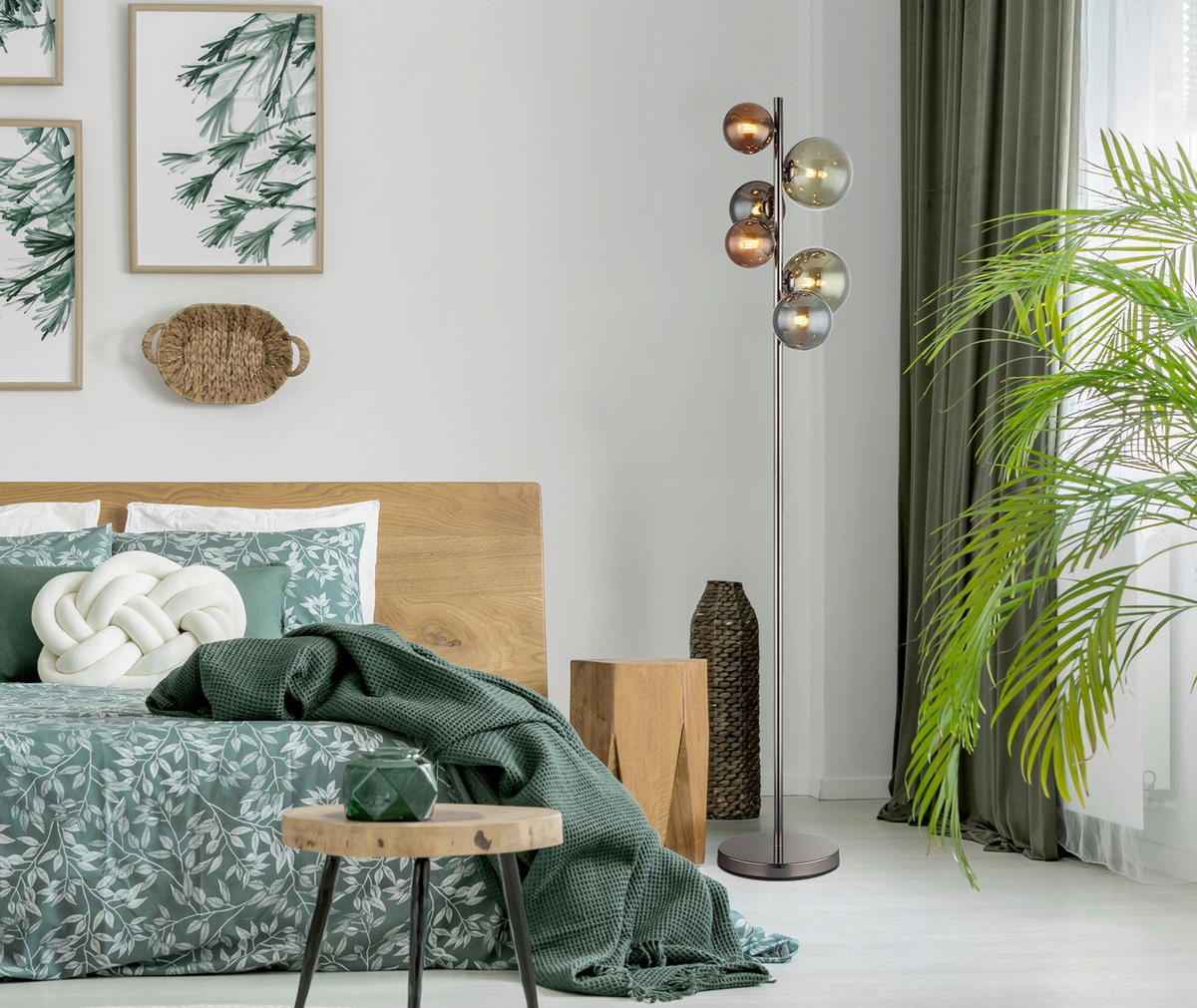 LED-STEHLEUCHTE RIHA 28,5/26,5/155 cm   - Petrol/Schwarz, Design, Glas/Kunststoff (28,5/26,5/155cm) - Globo