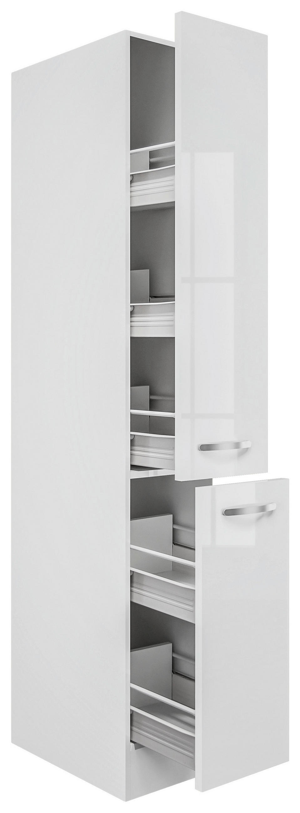 APOTHEKERSCHRANK 30/200/57 cm  in Weiß, Weiß Hochglanz  - Edelstahlfarben/Weiß Hochglanz, MODERN, Holzwerkstoff/Metall (30/200/57cm) - FlexWell