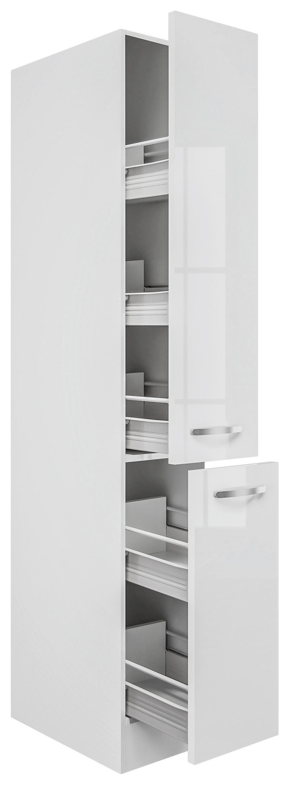 APOTHEKERSCHRANK 30/200/57 cm  in Weiß, Weiß Hochglanz  - Edelstahlfarben/Weiß Hochglanz, MODERN, Holzwerkstoff/Metall (30/200/57cm) - FlexWell