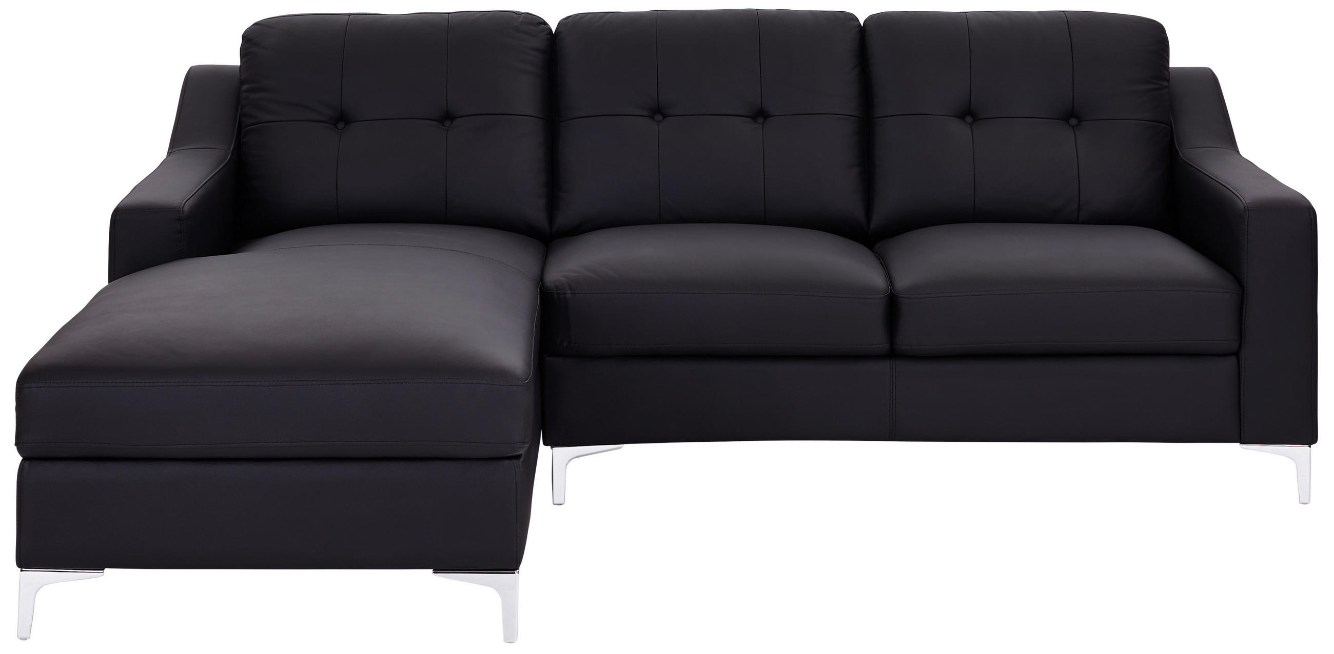ECKSOFA Schwarz Echtleder  - Chromfarben/Schwarz, MODERN, Leder/Metall (160/228cm) - MID.YOU