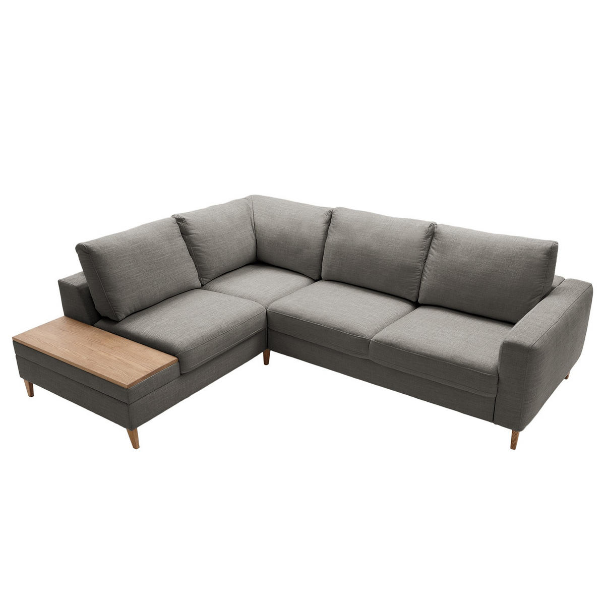 ECKSOFA in Webstoff Dunkelgrau  - Dunkelgrau/Eschefarben, Modern, Holz/Textil (260/90/204cm) - Trendmanufaktur