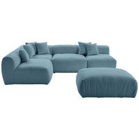ECKSOFA inkl. Hocker Flachgewebe, Teddystoff Blau  - Blau, Trend, Textil (215/300cm) - Livetastic