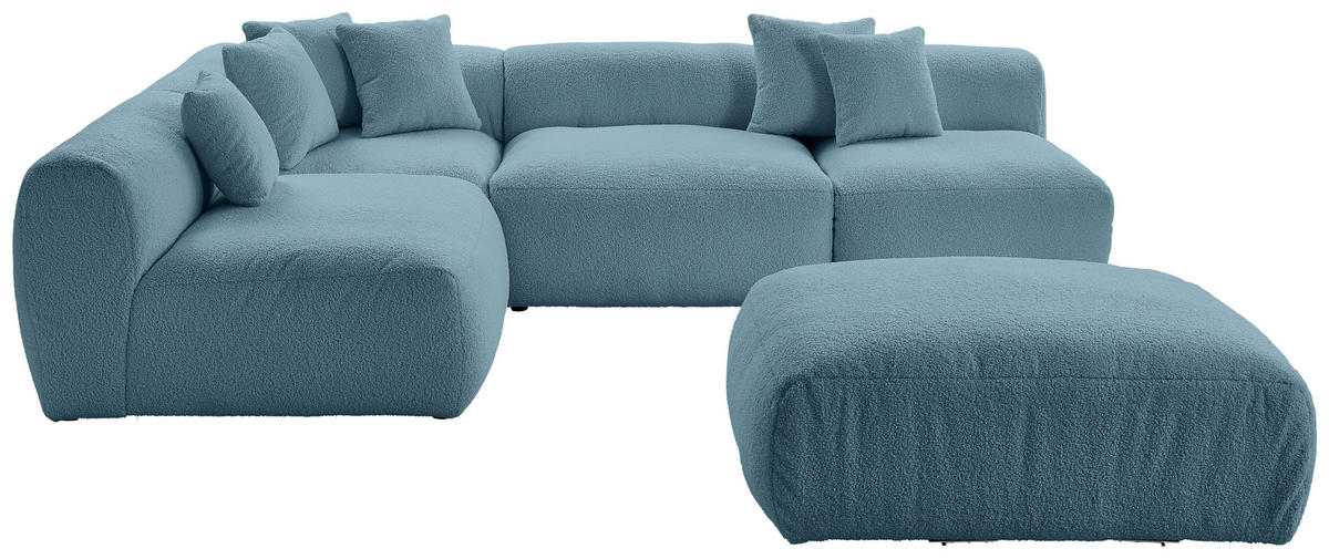 ECKSOFA inkl. Hocker Flachgewebe, Teddystoff Blau  - Blau, Trend, Textil (215/300cm) - Livetastic