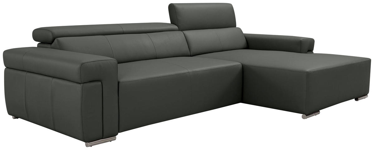 Ecksofa inkl. Funktion DUA Anthrazit Echtleder  - Chromfarben/Anthrazit, Design, Leder/Metall (293/170cm) - Novel