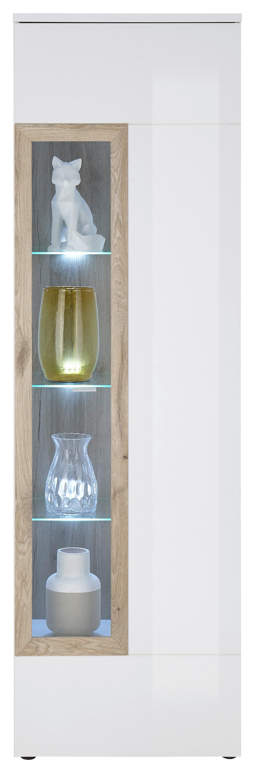 VITRINE in Weiß, Weiß Hochglanz  - Weiß Hochglanz/Silberfarben, Design, Glas/Holzwerkstoff (60/197/38cm) - MID.YOU