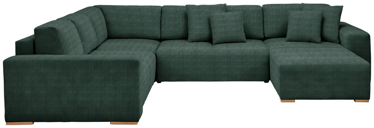 WOHNLANDSCHAFT in Cord Grün  - Buchefarben/Schwarz, Konventionell, Holz/Kunststoff (283/371/208cm) - Livetastic