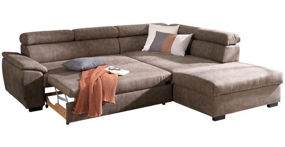 ECKSOFA Taupe Lederlook  - Taupe/Schwarz, Design, Kunststoff/Textil (263/230cm) - Hom`in
