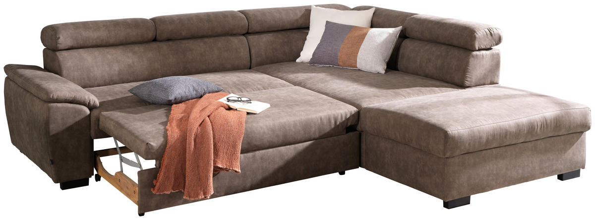 ECKSOFA Taupe Lederlook  - Taupe/Schwarz, Design, Kunststoff/Textil (263/230cm) - Hom`in