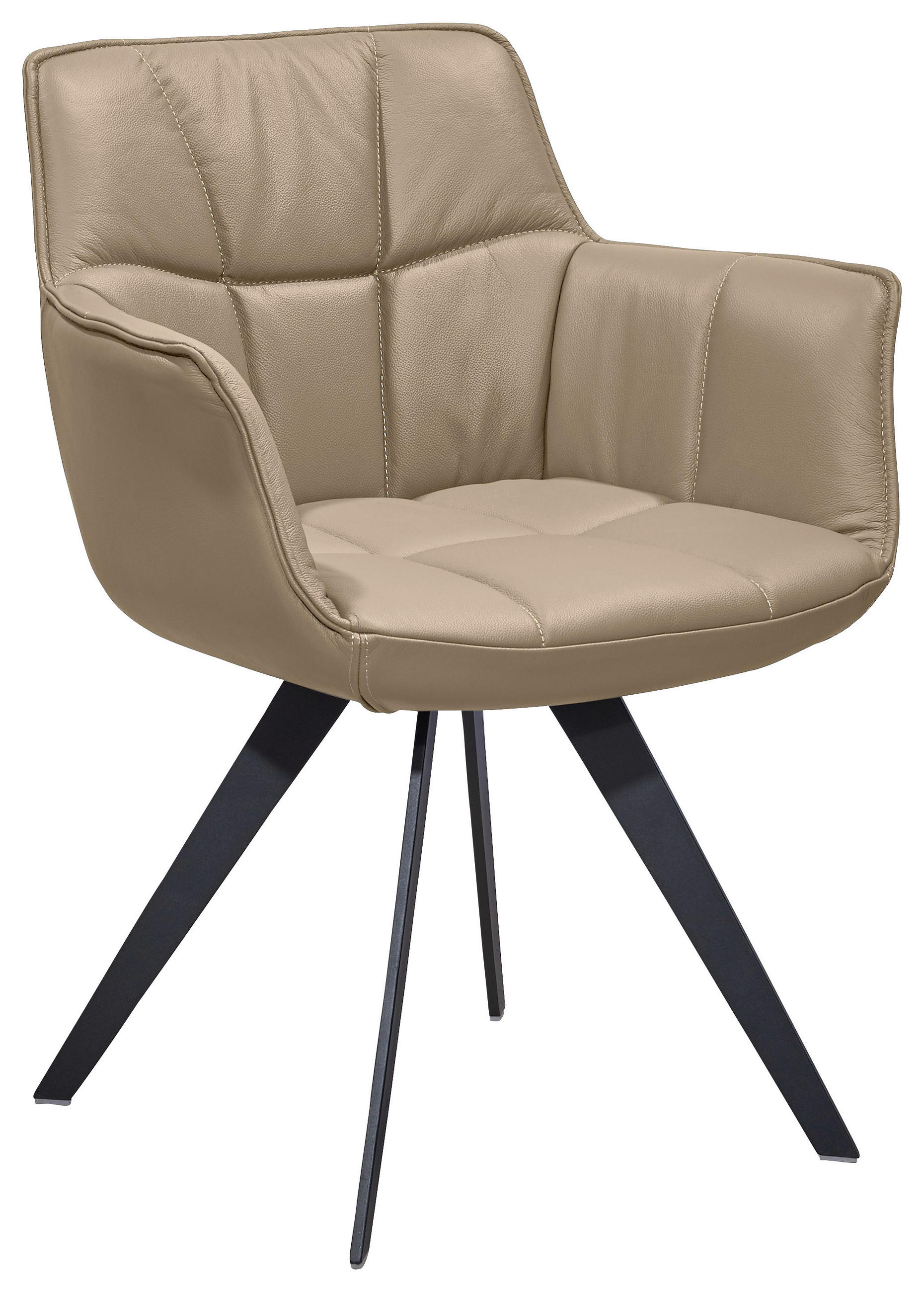 ARMLEHNSTUHL  in Echtleder pigmentiert  - Sandfarben/Schwarz, Design, Leder/Metall (67/85/60cm) - Musterring