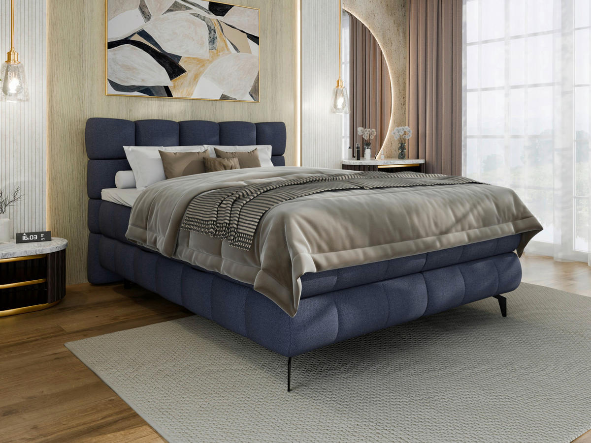 BOXBETT 140/200 cm,  in Blau, Bettkasten, Topper, H3 + H3 = fest  - Blau/Schwarz, Trend, Textil/Metall (140/200cm) - Esposa