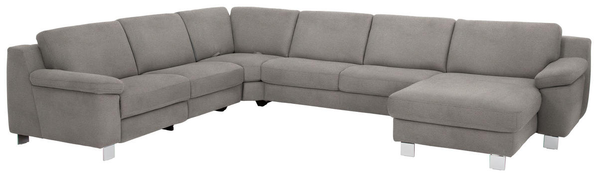 WOHNLANDSCHAFT in Mikrofaser Hellgrau  - Chromfarben/Hellgrau, Design, Textil/Metall (278/364/166cm) - Valdera