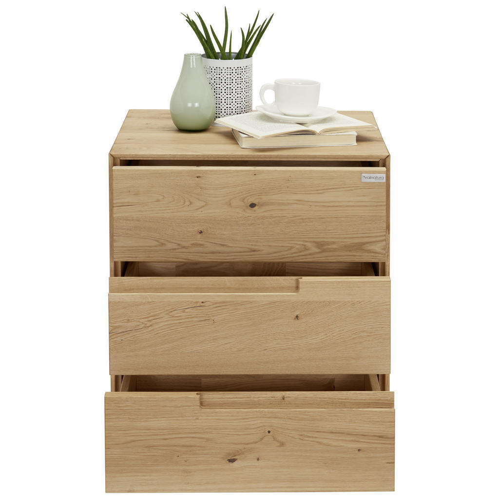 Thumbnail - Valnatura Nachtschrank, Eiche, Holz, Wildeiche, massiv, 3 Schubladen, 50x58x40 cm, Soft-Close-System, Holzmöbel, Holztis...