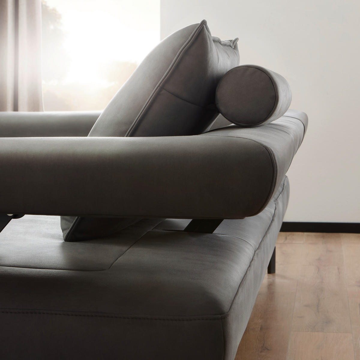 ECKSOFA inkl.Funktionen Anthrazit Mikrofaser  - Anthrazit/Schwarz, Design, Textil/Metall (224/305cm) - Dieter Knoll