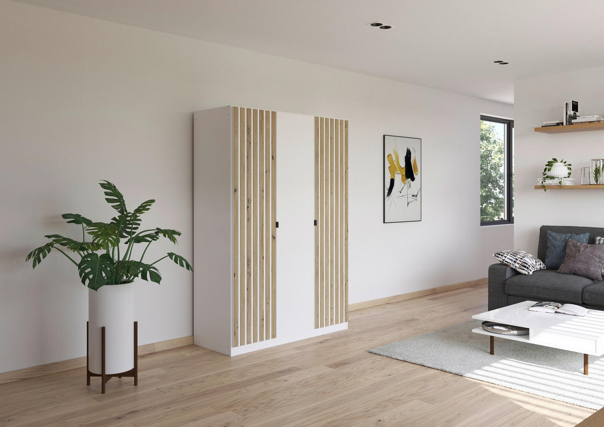 DREHTÜRENSCHRANK  in Weiß, Eiche Artisan  - Weiß/Eiche Artisan, MODERN, Holzwerkstoff/Metall (136/197/54cm) - Rauch Möbel