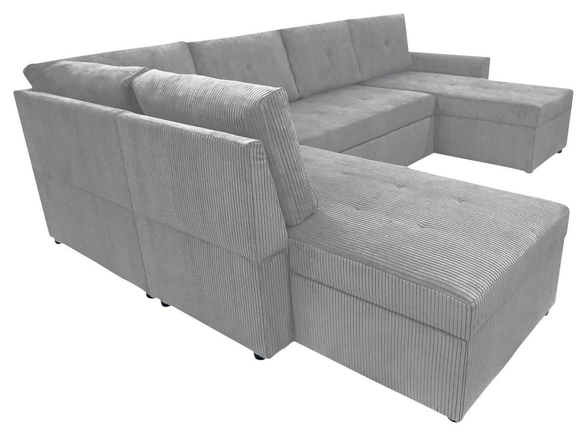 WOHNLANDSCHAFT in Cord Hellgrau  - Hellgrau/Schwarz, Design, Kunststoff/Textil (212/297/155cm) - MID.YOU