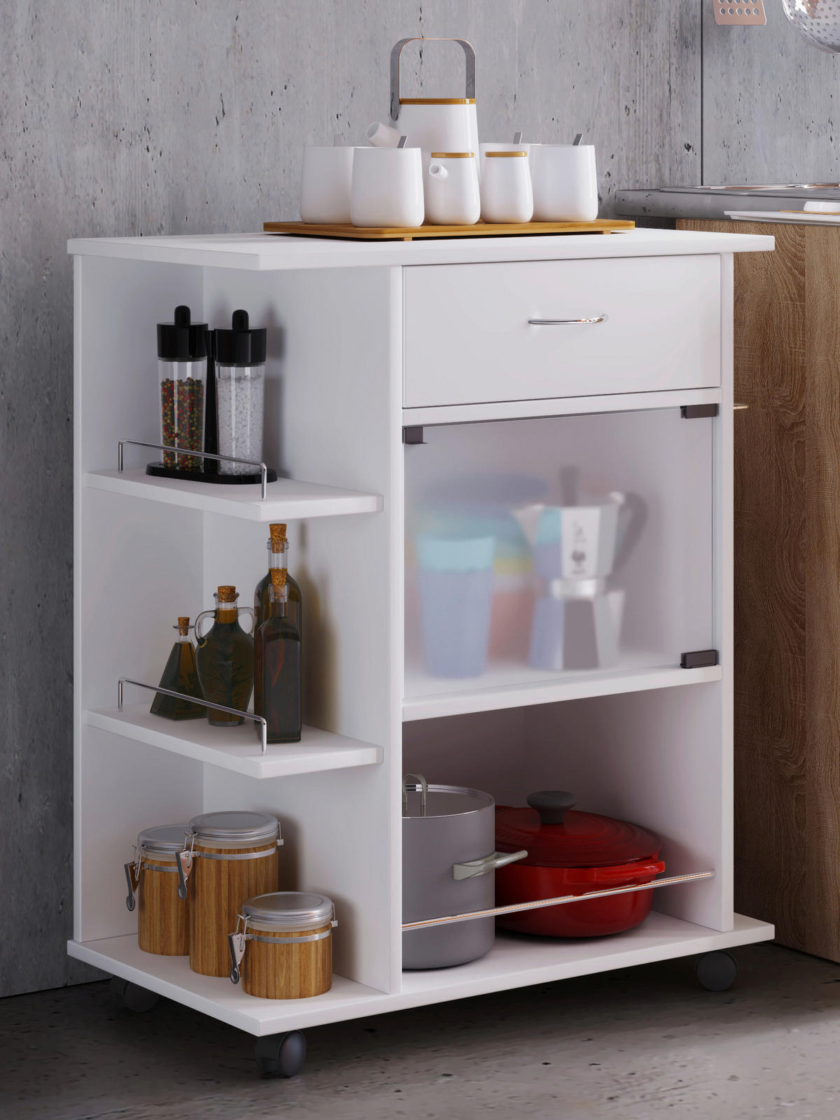 ALLZWECKWAGEN Weiß  - Weiß, MODERN, Glas/Holzwerkstoff (65/39/80cm) - MID.YOU