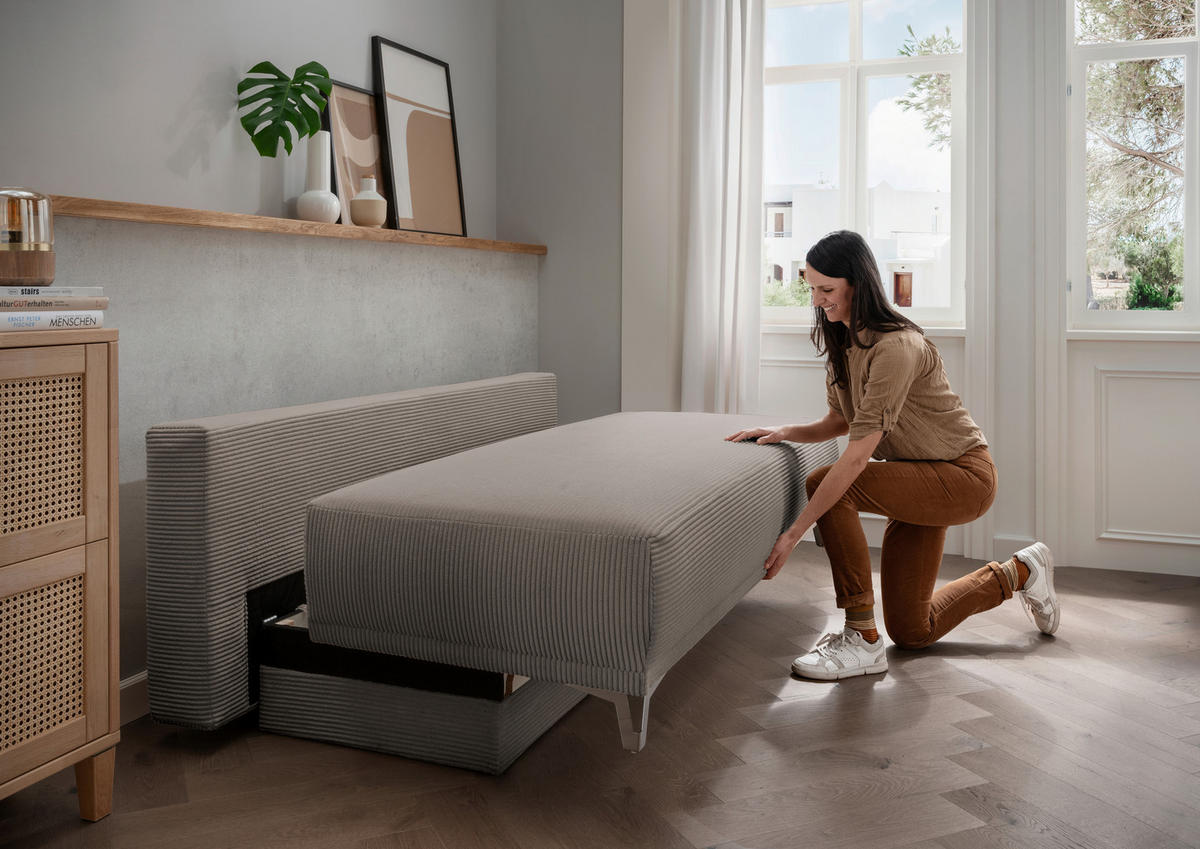 SCHLAFSOFA in Cord Graubraun  - Chromfarben/Graubraun, Modern, Textil/Metall (198/90/100cm) - Livetastic