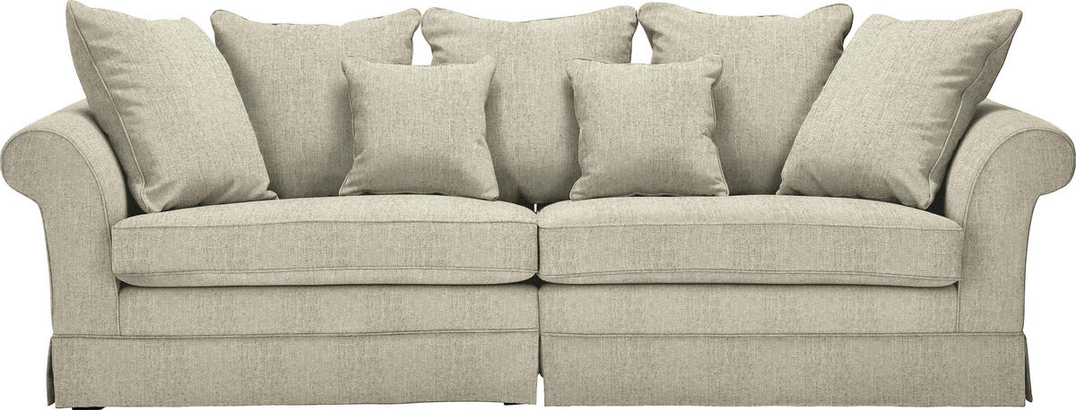 BIGSOFA Flachgewebe Beige  - Dunkelbraun/Beige, Trend, Holz/Textil (264/70/111cm) - MID.YOU