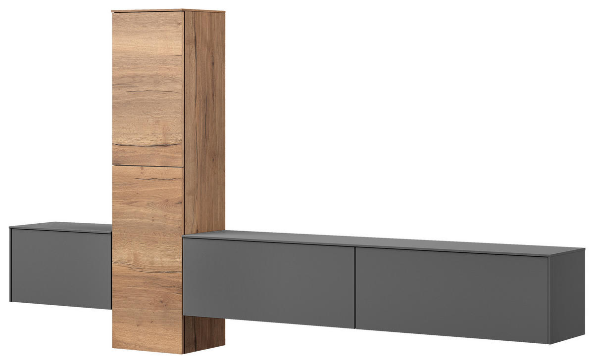 WOHNWAND  in Eichefarben, Schieferfarben  282/160/37 cm  - Schieferfarben/Eichefarben, Design, Holzwerkstoff (282/160/37cm) - Celina Home