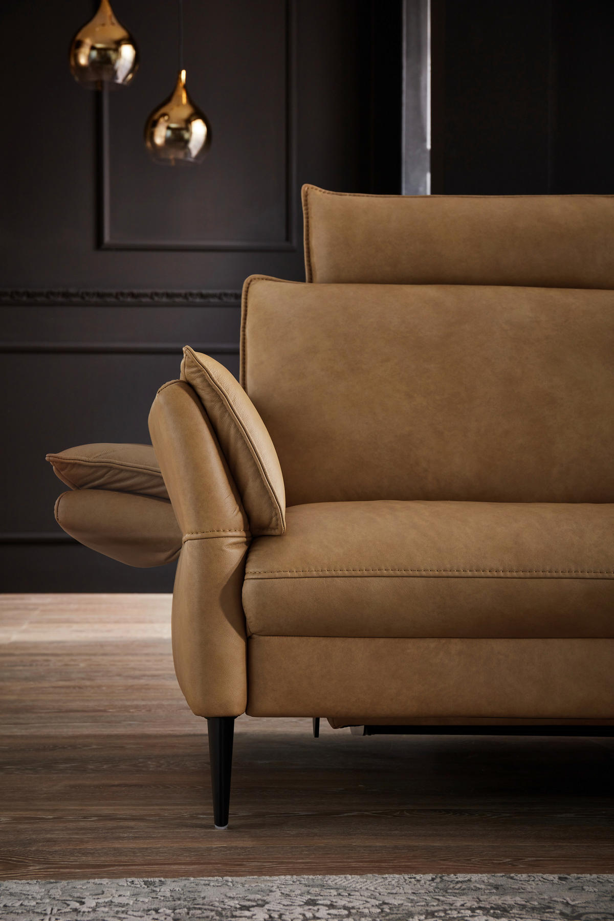 ECKSOFA inkl. Funktion Braun Echtleder  - Schwarz/Braun, Design, Leder/Metall (334/172cm) - Hukla