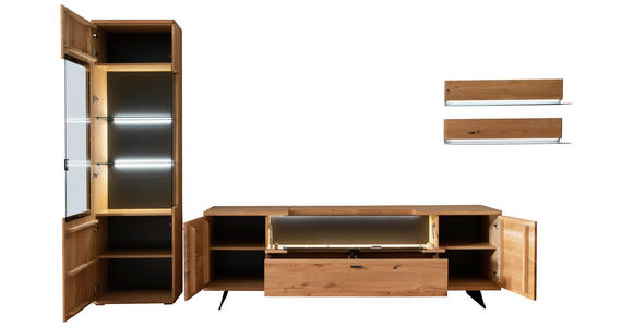 WOHNWAND 3-teilig  in Wildeiche  340/209/50 cm  - Wildeiche/Anthrazit, Natur, Glas/Holz (340/209/50cm) - Linea Natura
