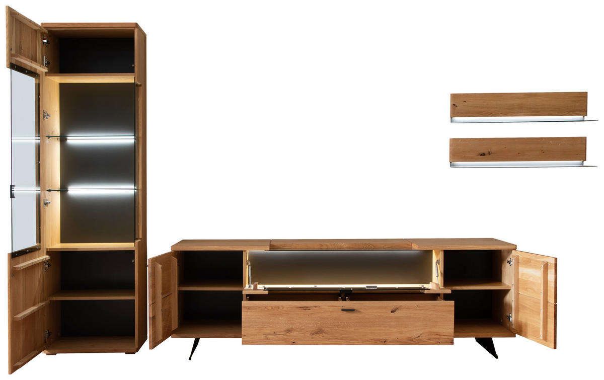 WOHNWAND 3-teilig  in Wildeiche 340/209/50 cm  - Wildeiche/Anthrazit, Natur, Glas/Holz (340/209/50cm) - Linea Natura