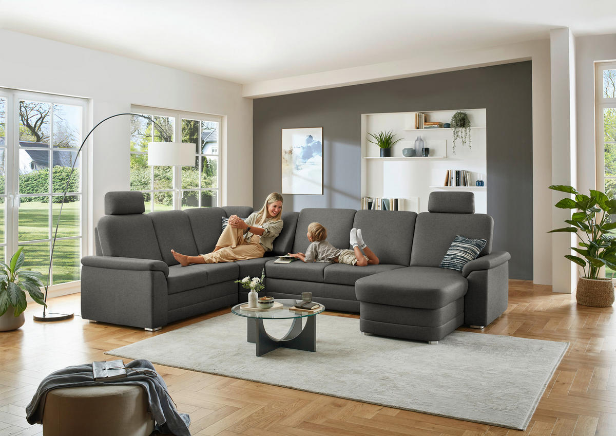 WOHNLANDSCHAFT  in Chenille Grau  - Alufarben/Grau, KONVENTIONELL, Holz/Textil (235/329/160cm) - Beldomo Comfort