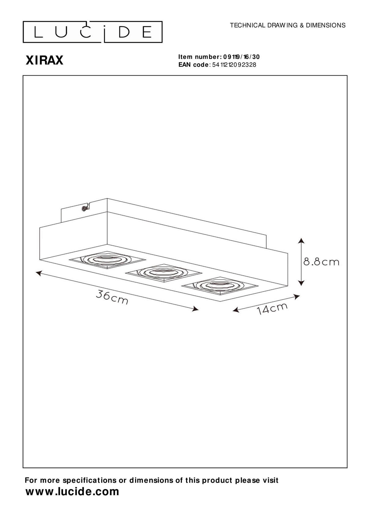 LED-DECKENLEUCHTE Xirax 36/14/8.8 cm   - Schwarz, Basics (36/14/8.8cm) - Lucide