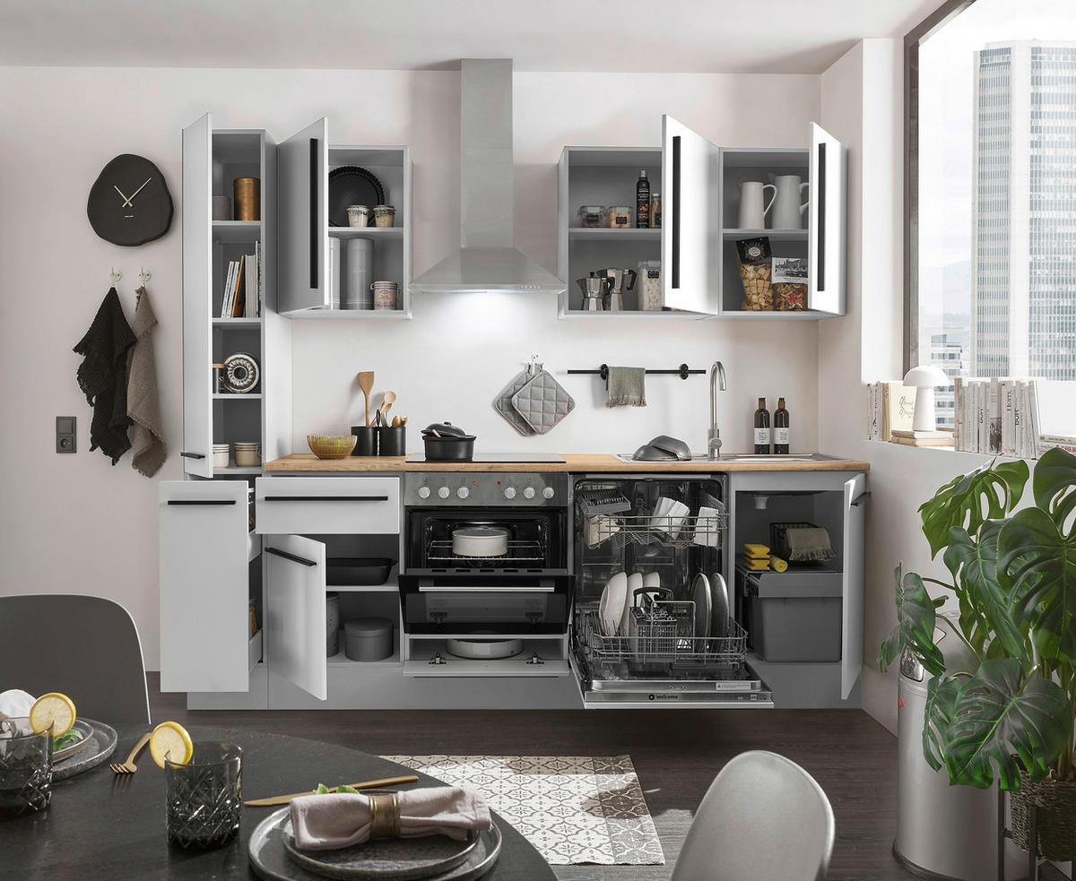 KÜCHENBLOCK 250 cm   in Weiß  - Eichefarben/Schwarz, Design, Holzwerkstoff/Kunststoff (250cm) - MID.YOU