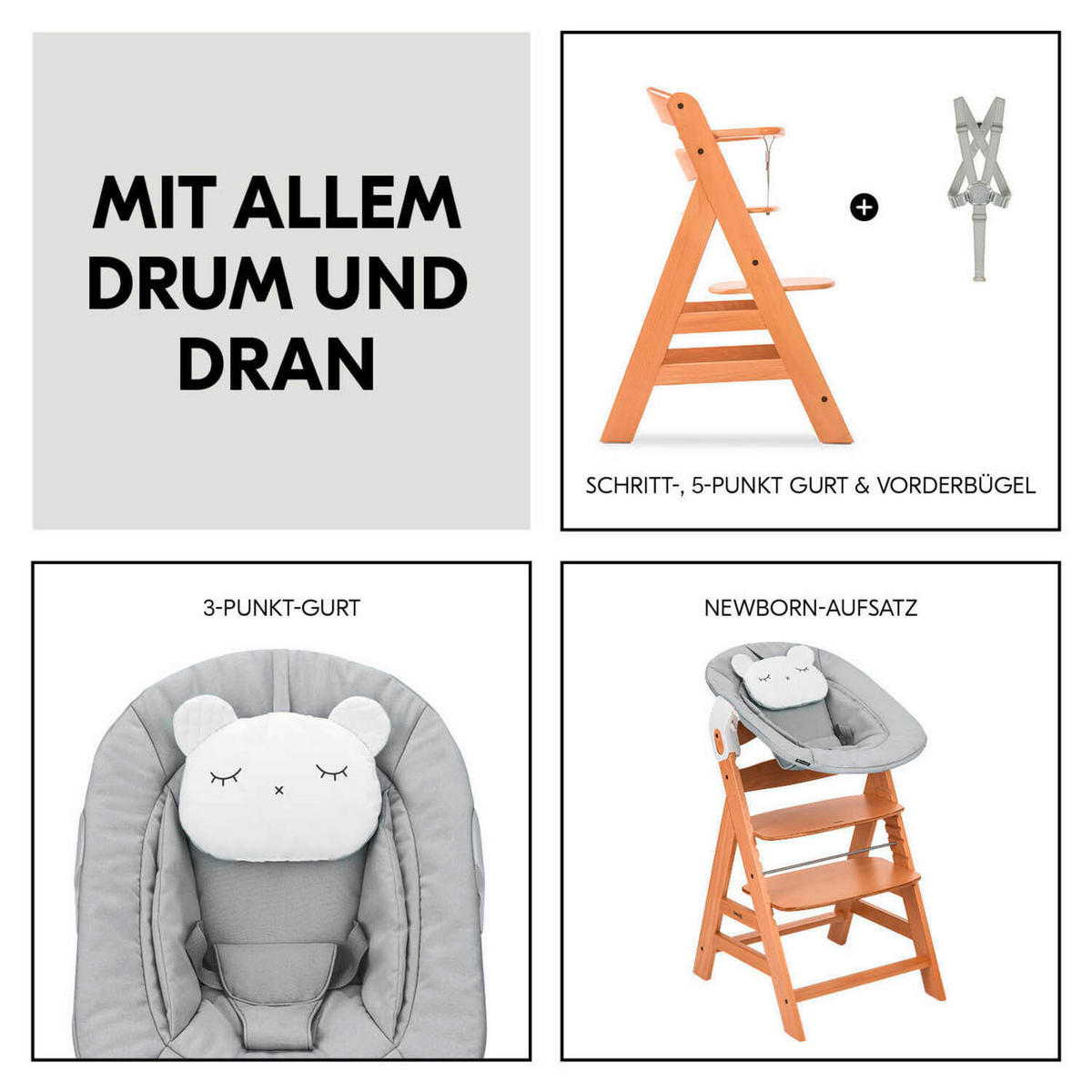 HOCHSTUHL-SET Apha Newborn Set Naturfarben, Hellgrau Nature Grey  - Hellgrau/Naturfarben, Basics, Holz/Textil (65/93,5/49cm) - Hauck
