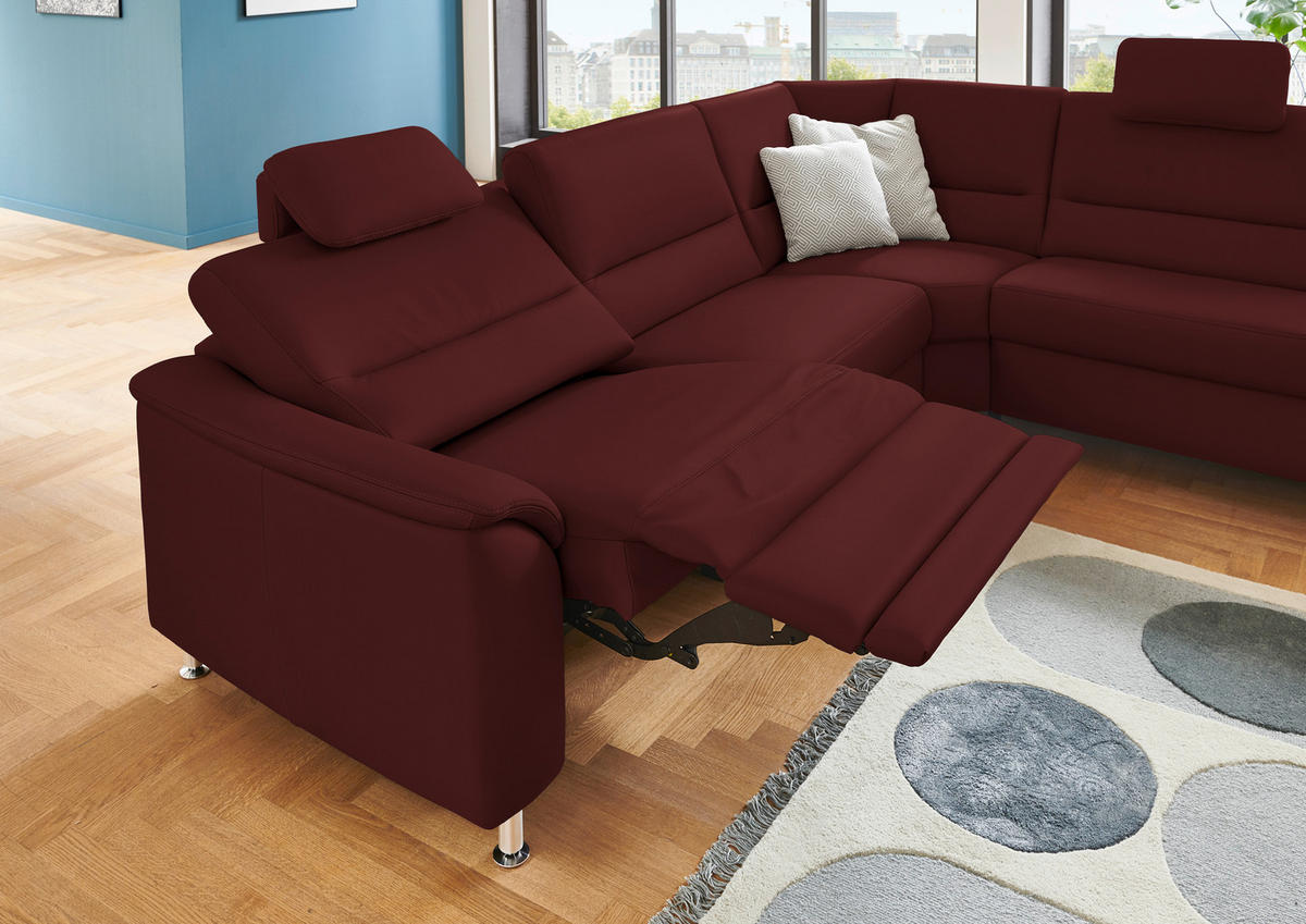 ECKSOFA in Echtleder Brombeere  - Brombeere/Alufarben, Konventionell, Leder/Metall (290/249cm) - Beldomo Premium