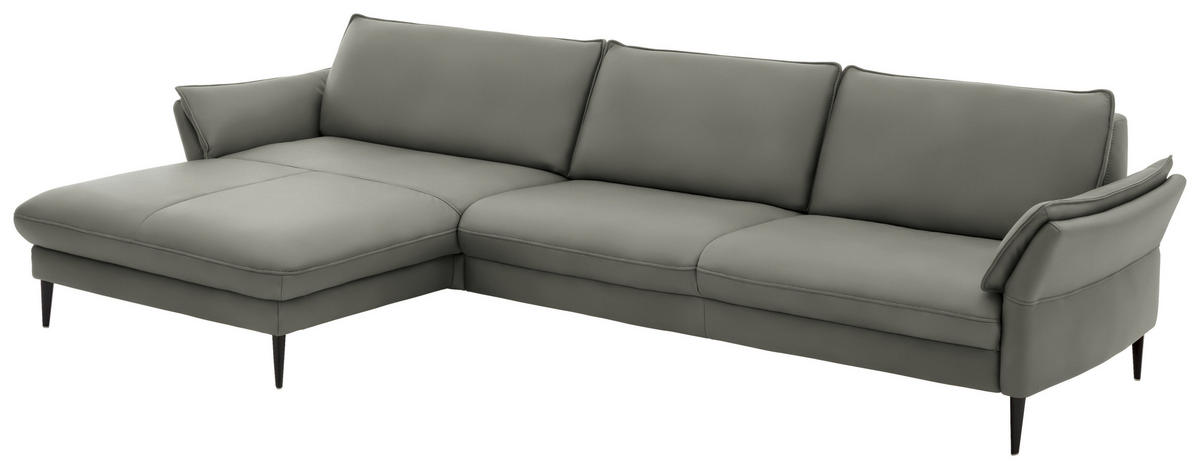 ECKSOFA in Echtleder Grau  - Schwarz/Grau, Design, Leder/Metall (172/334cm) - Hukla