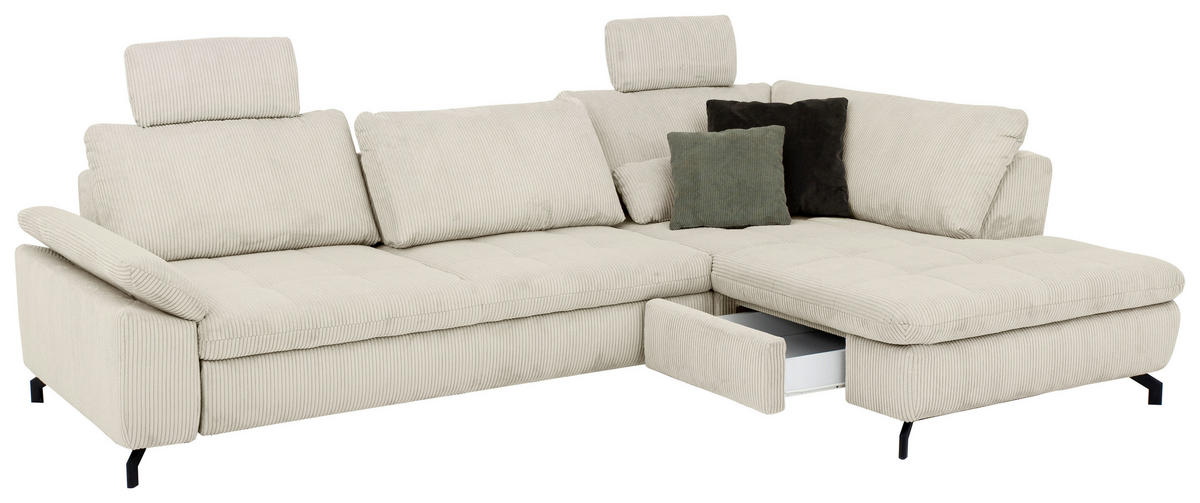 HÖRNSOFFA i manchester, velour cremefärgad, naturfärgad  - svart/cremefärgad, Design, metall/textil (291/197cm) - Beldomo Style