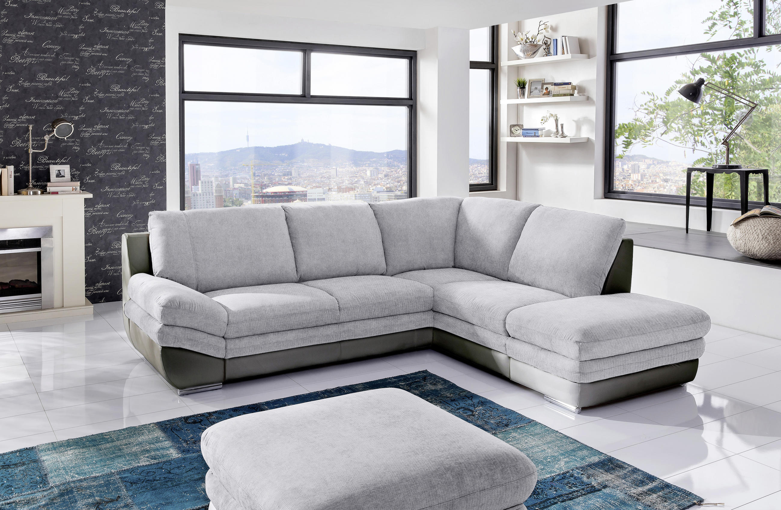 WOHNLANDSCHAFT Grau, Dunkelgrau  - Chromfarben/Dunkelgrau, MODERN, Textil/Metall (264/221cm) - MID.YOU