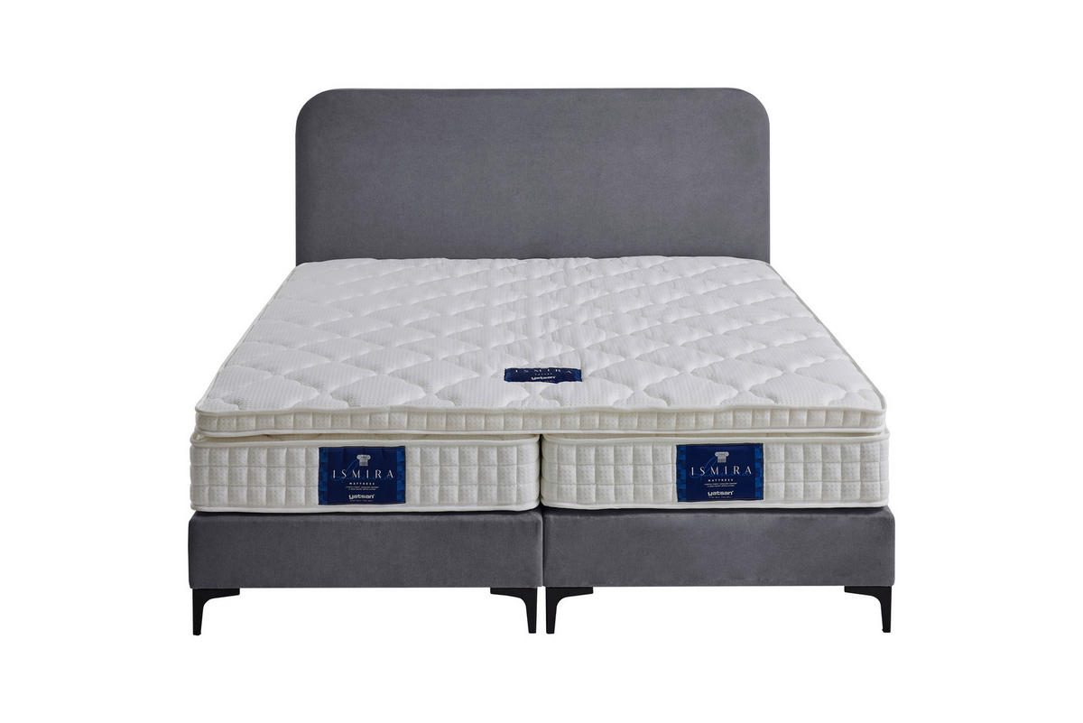 BOXSPRINGBETT 140/200 cm,  in Grau, Matratze, gepolstertes Kopfteil, Topper, H2 = mittel  - Schwarz/Naturfarben, MODERN, Holzwerkstoff/Textil (140/200cm) - MID.YOU